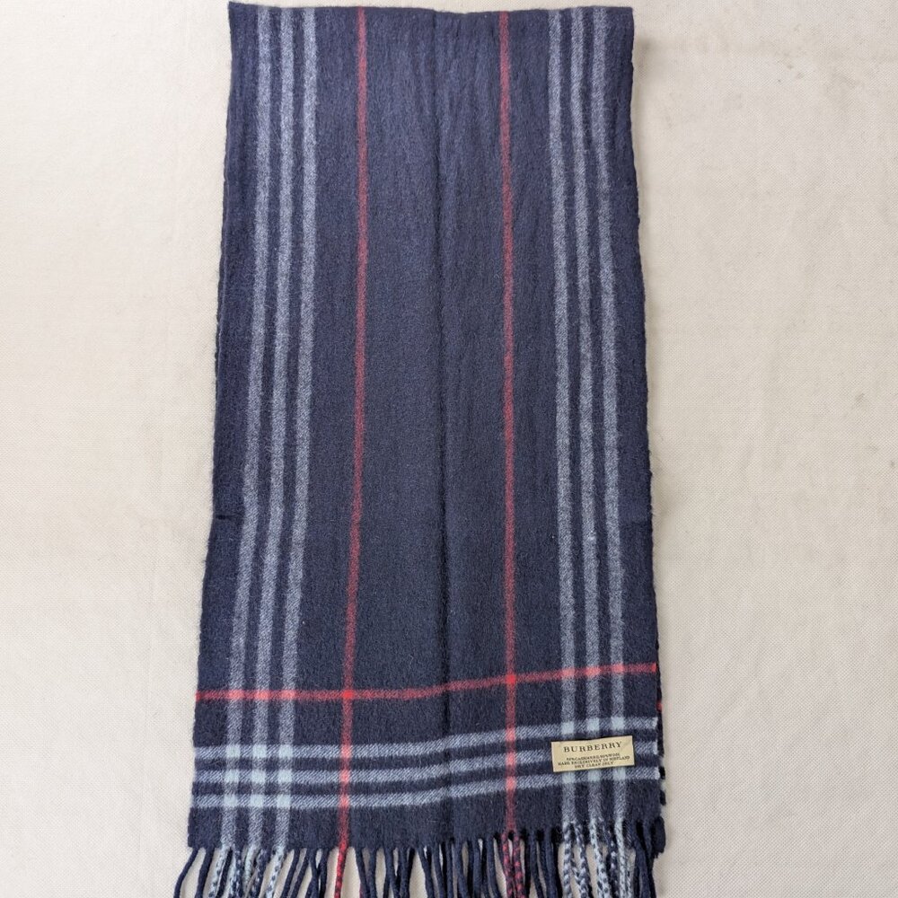Burberry Navy Blue Check Unisex Scarf | 50% Cashmere 50% Wool | Made in Scotland - Picture 3 of 6